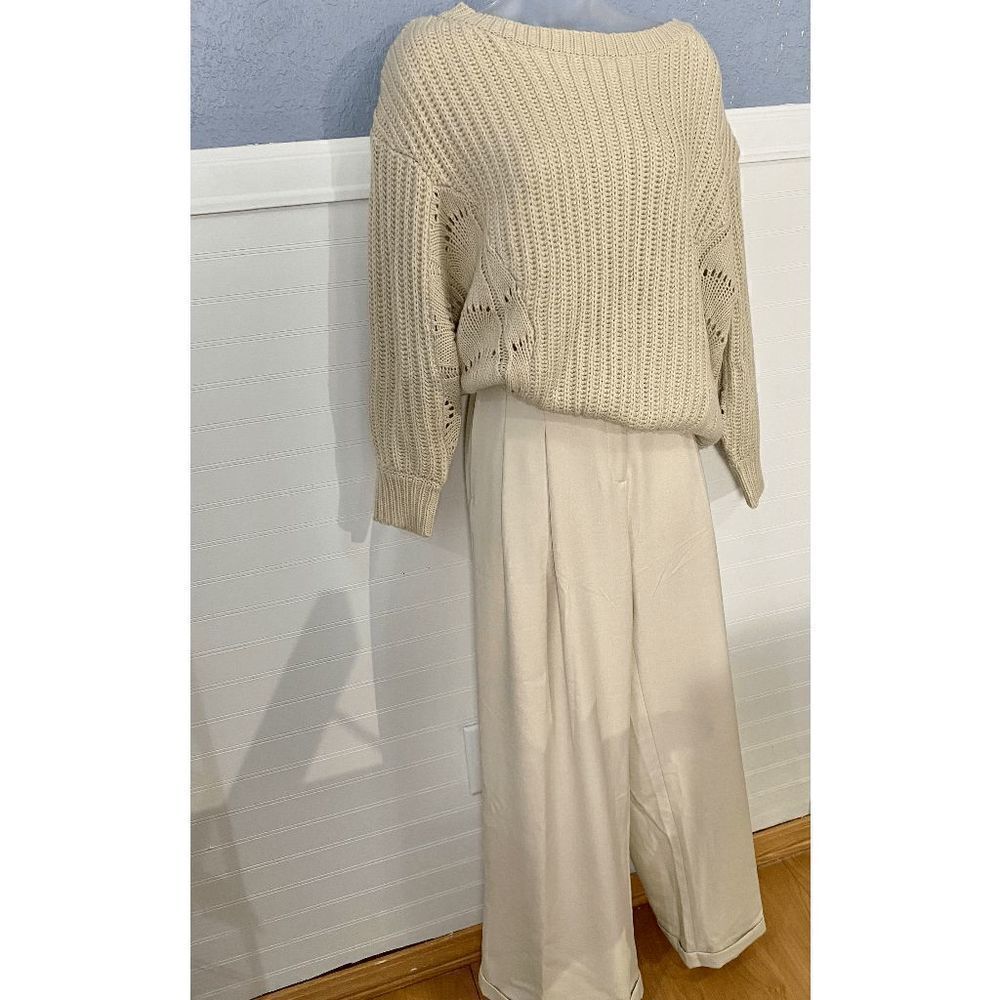 Free People Women’s Pleated Wide Leg Pants Ivory White - Picture 2 of 12